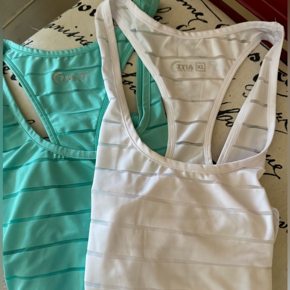 Tops - Lot of 2 Zyia Active Athletic Striped Tank Tops White and Mint Green XL EUC